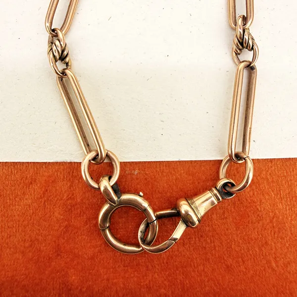Antique 9ct Rose Gold Trombone Albert Chain — image 10