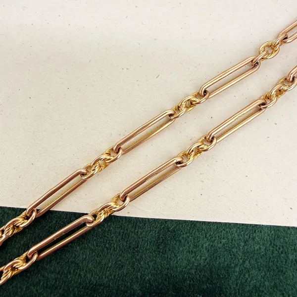Antique 9ct Rose Gold Trombone Link Albert Chain — image 5
