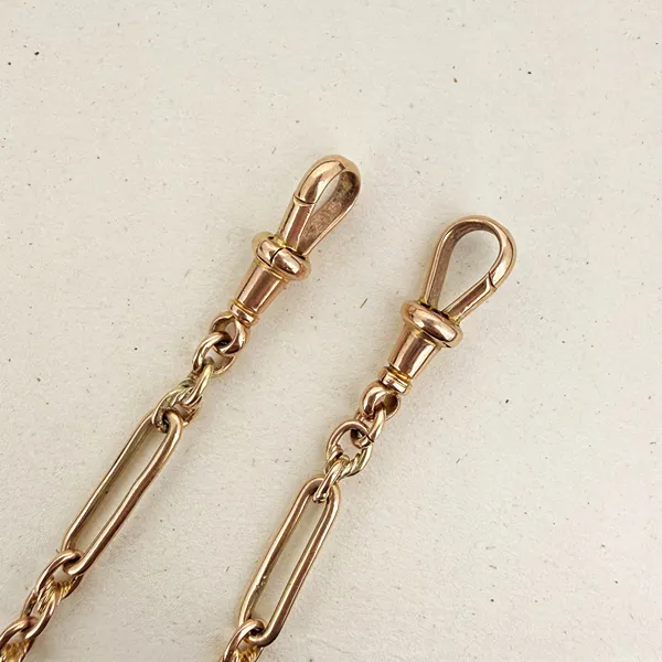 Antique 9ct Rose Gold Trombone Link Albert Chain — image 6