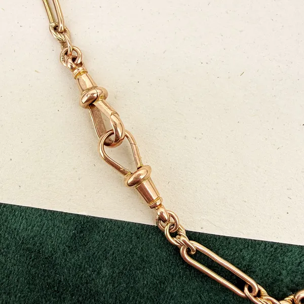 Antique 9ct Rose Gold Trombone Link Albert Chain — image 7