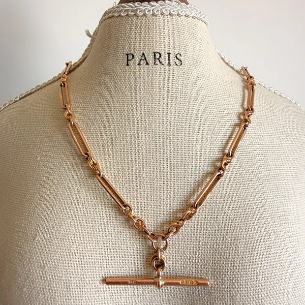 Antique 9ct Rose Gold Trombone Link Albert Chain — image 10