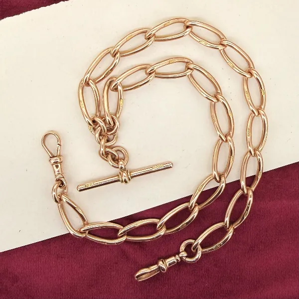 Antique 9ct Rose Gold Twisted Oval Curb Albert Chain — image 2