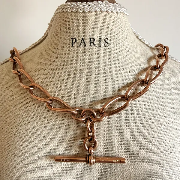 Antique 9ct Rose Gold Twisted Oval Curb Albert Chain — image 11