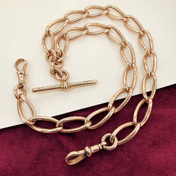 Antique 9ct Rose Gold Twisted Oval Curb Albert Chain — image 3