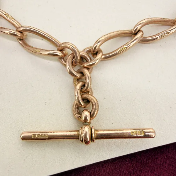 Antique 9ct Rose Gold Twisted Oval Curb Albert Chain — image 4