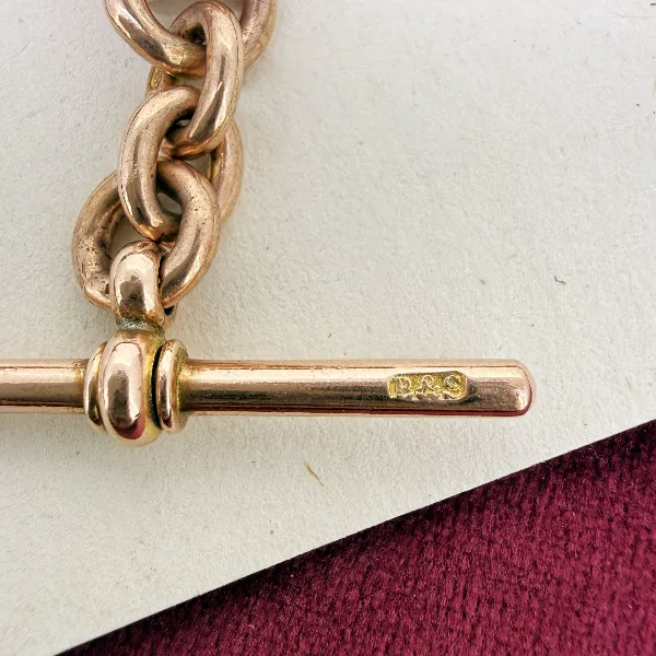 Antique 9ct Rose Gold Twisted Oval Curb Albert Chain — image 5
