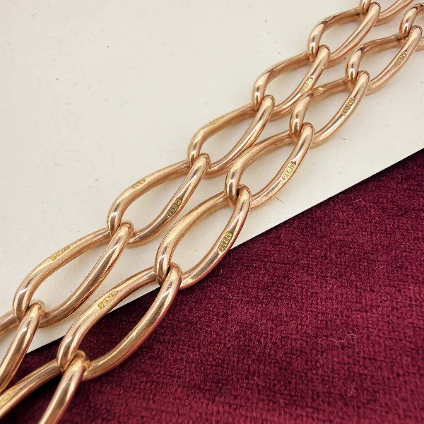 Antique 9ct Rose Gold Twisted Oval Curb Albert Chain — image 6