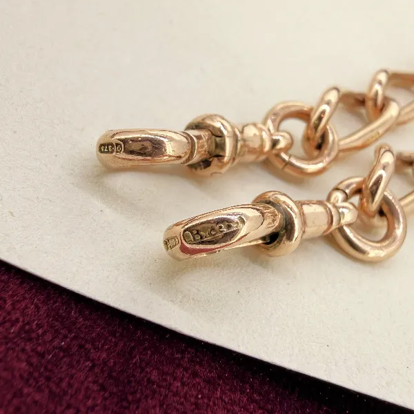 Antique 9ct Rose Gold Twisted Oval Curb Albert Chain — image 8
