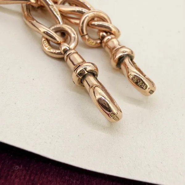 Antique 9ct Rose Gold Twisted Oval Curb Albert Chain — image 9