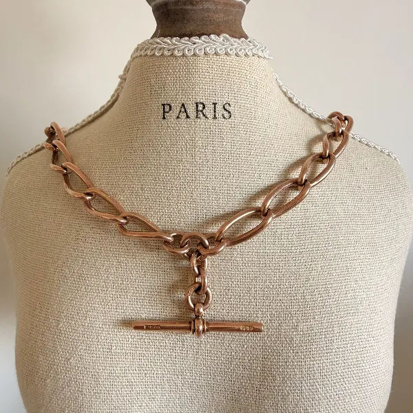Antique 9ct Rose Gold Twisted Oval Curb Albert Chain — image 10