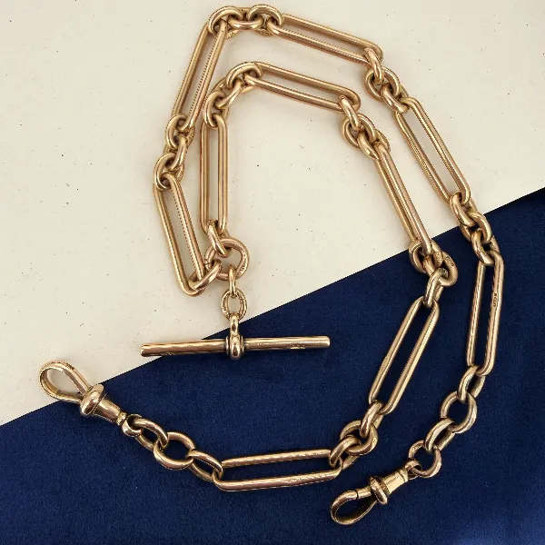Antique 9ct Yellow Gold Fetter Link Albert Chain — image 2