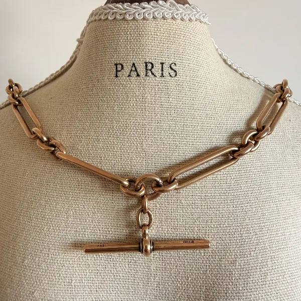 Antique 9ct Yellow Gold Fetter Link Albert Chain — image 11