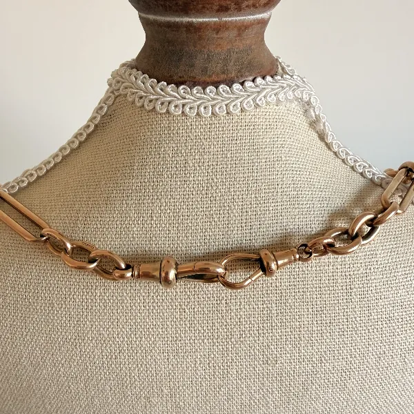Antique 9ct Yellow Gold Fetter Link Albert Chain — image 12