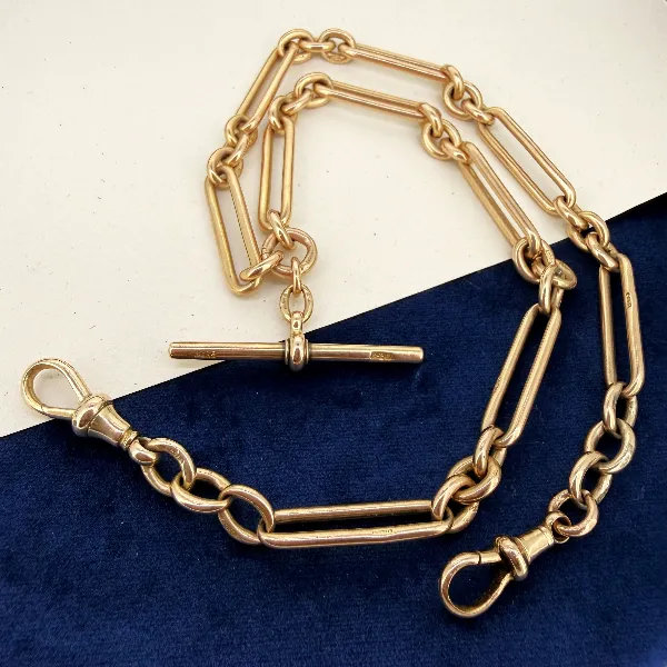 Antique 9ct Yellow Gold Fetter Link Albert Chain — image 3