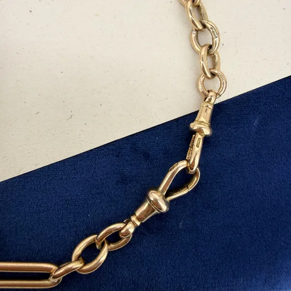 Antique 9ct Yellow Gold Fetter Link Albert Chain — image 7
