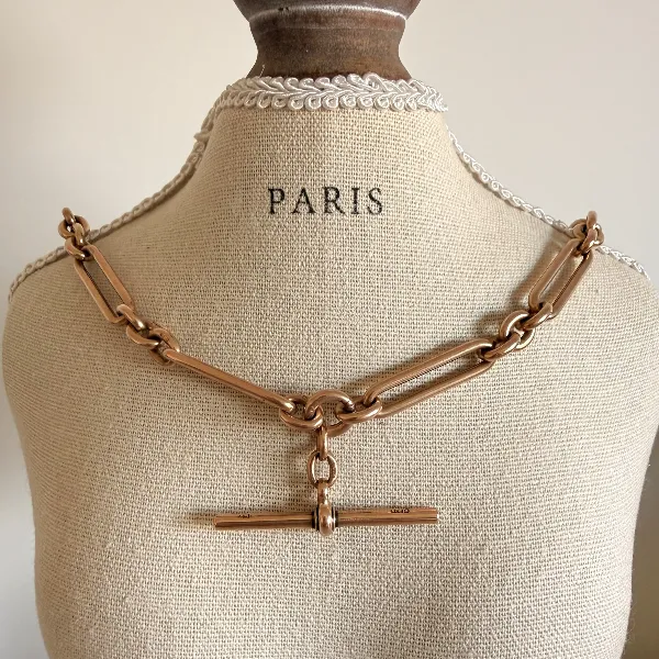 Antique 9ct Yellow Gold Fetter Link Albert Chain — image 10