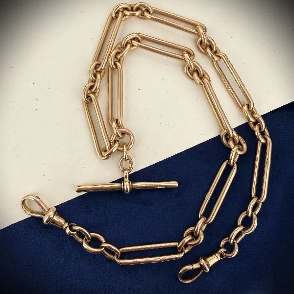 Antique 9ct Yellow Gold Fetter Link Albert Chain