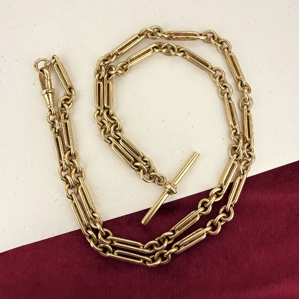 Antique 9ct Yellow Gold Trombone Albert Chain — image 2