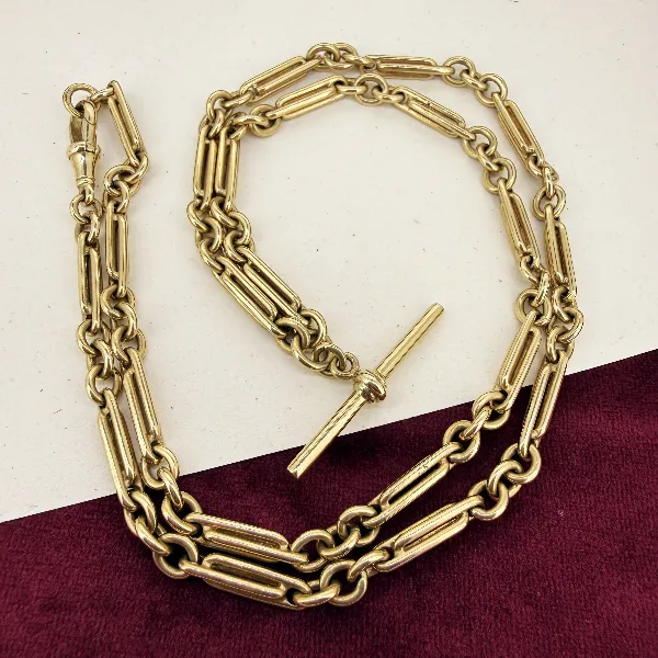 Antique 9ct Yellow Gold Trombone Albert Chain — image 3