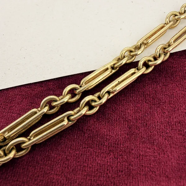 Antique 9ct Yellow Gold Trombone Albert Chain — image 5