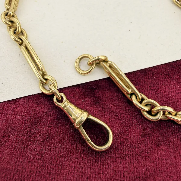 Antique 9ct Yellow Gold Trombone Albert Chain — image 7