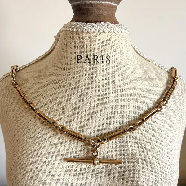 Antique 9ct Yellow Gold Trombone Albert Chain — image 8