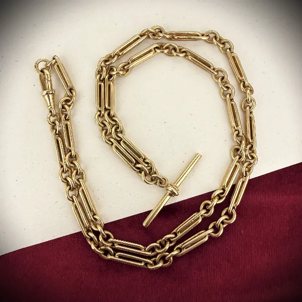 Antique 9ct Yellow Gold Trombone Albert Chain