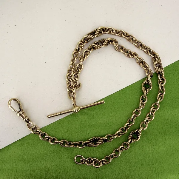 9ct Yellow Gold Fancy Rolo Albert Chain, Birmingham 1993 — image 2