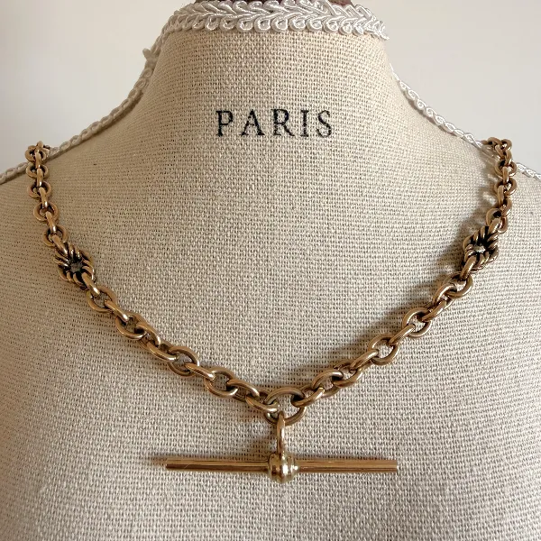 9ct Yellow Gold Fancy Rolo Albert Chain, Birmingham 1993 — image 8