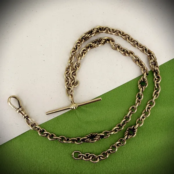 9ct Yellow Gold Fancy Rolo Albert Chain, Birmingham 1993