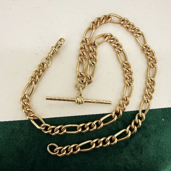 9ct Yellow Gold Figaro Link Albert Chain, Birmingham 1993 — image 2