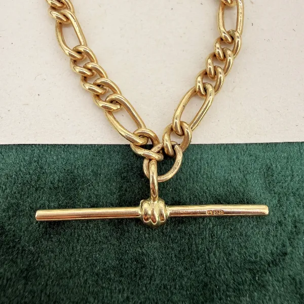 9ct Yellow Gold Figaro Link Albert Chain, Birmingham 1993 — image 3