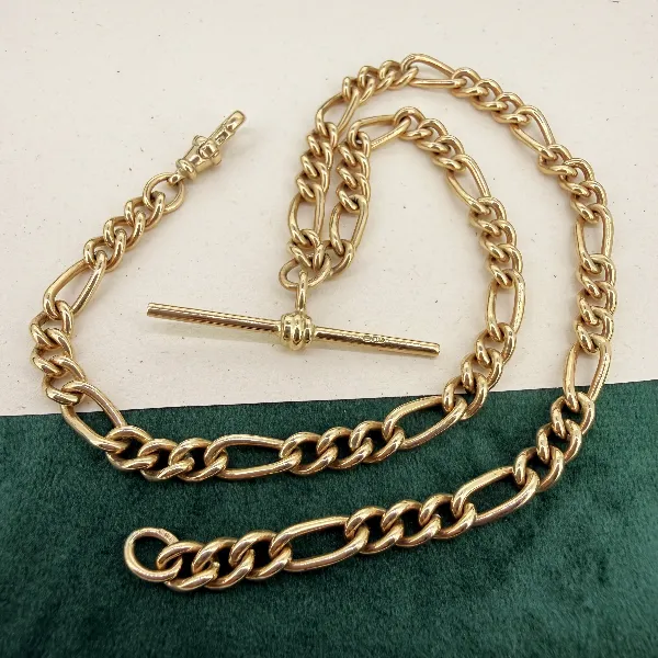 9ct Yellow Gold Figaro Link Albert Chain, Birmingham 1993 — image 4