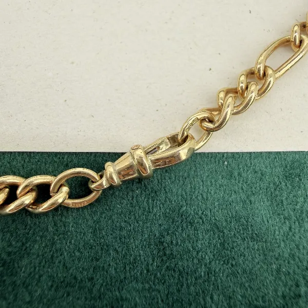 9ct Yellow Gold Figaro Link Albert Chain, Birmingham 1993 — image 6