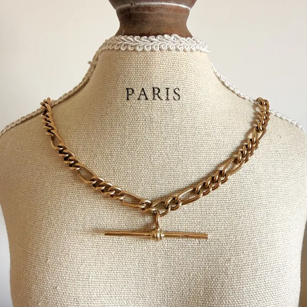 9ct Yellow Gold Figaro Link Albert Chain, Birmingham 1993 — image 8