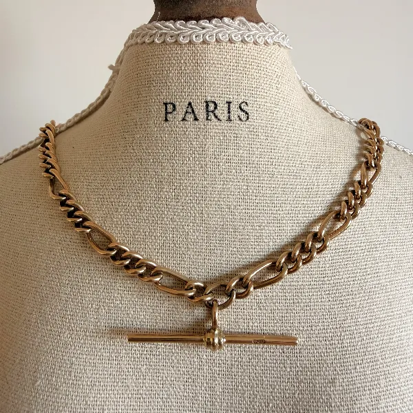 9ct Yellow Gold Figaro Link Albert Chain, Birmingham 1993 — image 9