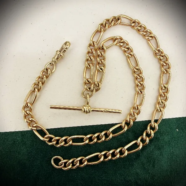 9ct Yellow Gold Figaro Link Albert Chain, Birmingham 1993