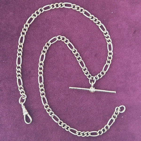 9ct Rose Gold Vintage Figaro Albert Chain — image 2