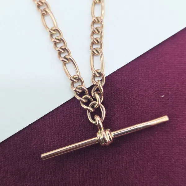 9ct Rose Gold Vintage Figaro Albert Chain — image 3