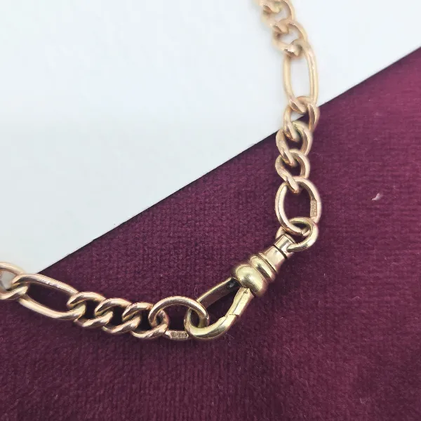 9ct Rose Gold Vintage Figaro Albert Chain — image 5