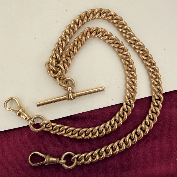 Gorgeous Antique 9ct Rose Gold Curb Albert Chain  — image 2