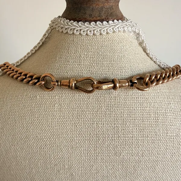 Gorgeous Antique 9ct Rose Gold Curb Albert Chain  — image 11