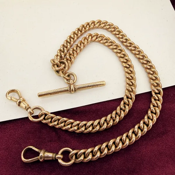 Gorgeous Antique 9ct Rose Gold Curb Albert Chain  — image 3