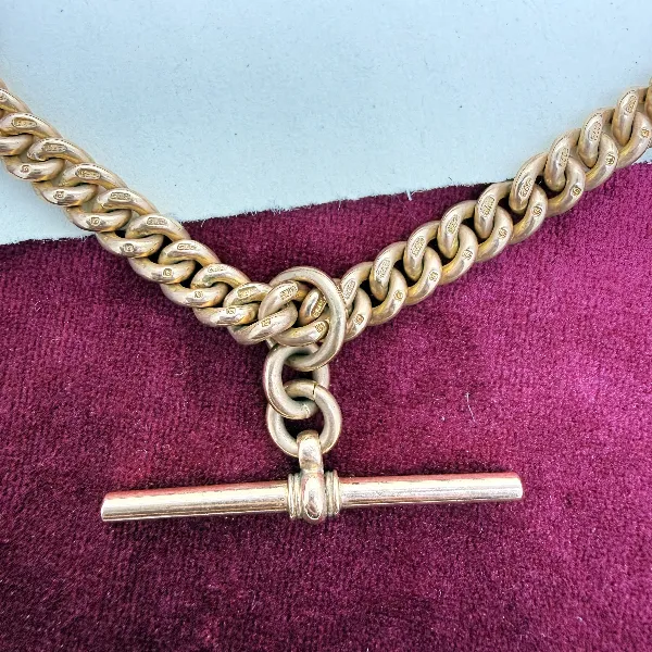 Gorgeous Antique 9ct Rose Gold Curb Albert Chain  — image 4