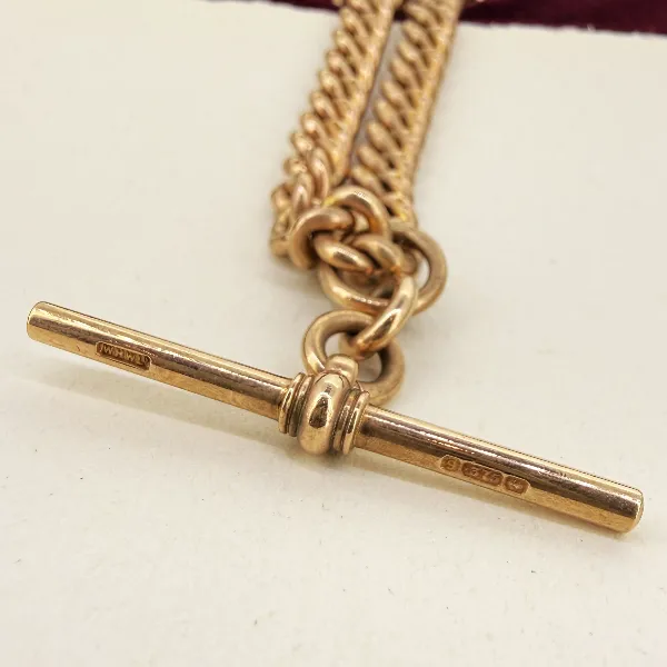 Gorgeous Antique 9ct Rose Gold Curb Albert Chain  — image 5