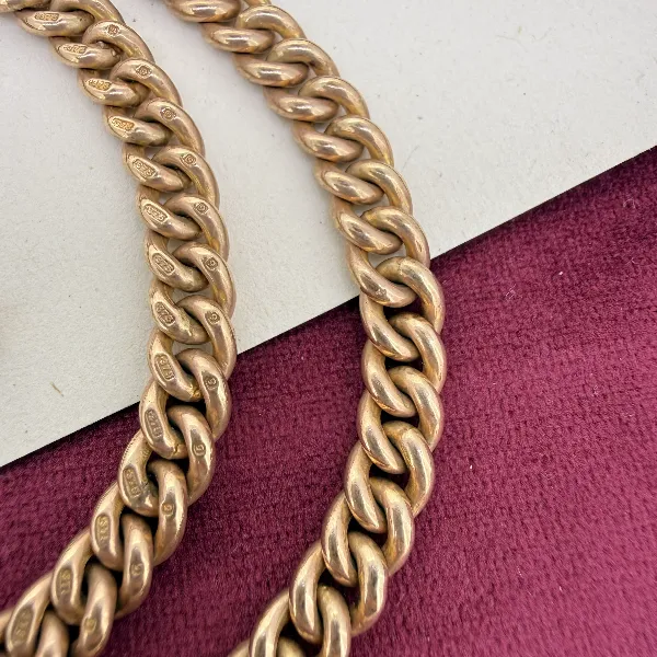 Gorgeous Antique 9ct Rose Gold Curb Albert Chain  — image 6