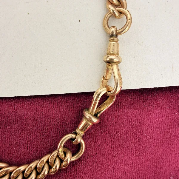 Gorgeous Antique 9ct Rose Gold Curb Albert Chain  — image 7