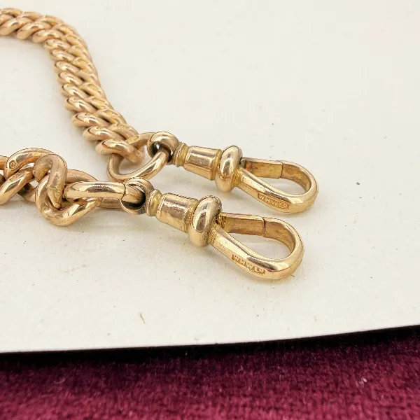Gorgeous Antique 9ct Rose Gold Curb Albert Chain  — image 8