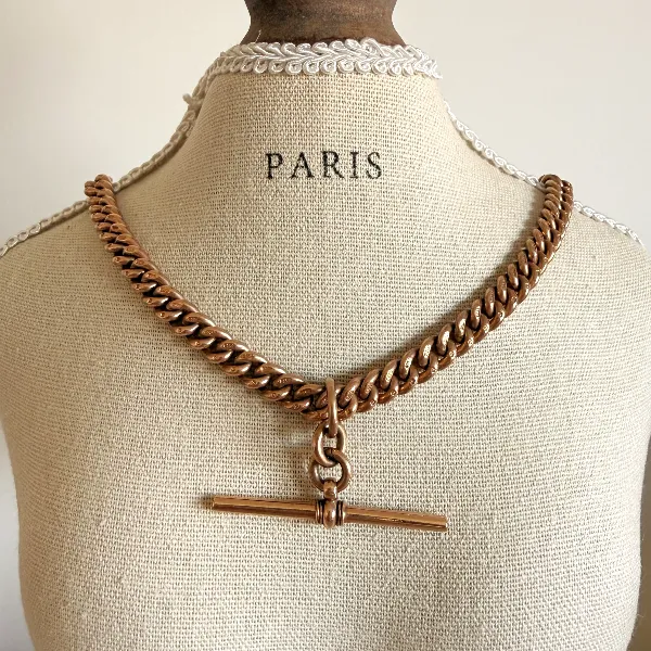Gorgeous Antique 9ct Rose Gold Curb Albert Chain  — image 9