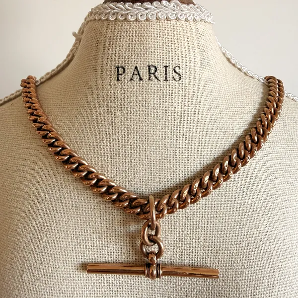 Gorgeous Antique 9ct Rose Gold Curb Albert Chain  — image 10